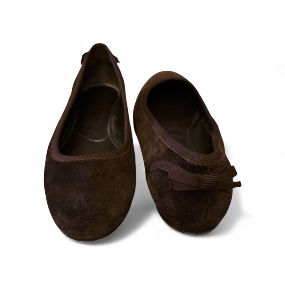 Ferragamo Suede Ballet Flats Brown Bow Leather Sole Italy Women’s 7B